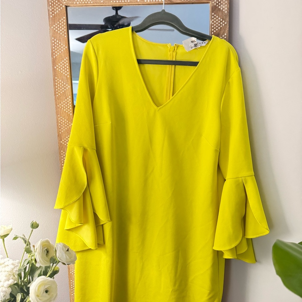 Trina Turk Vibrant Yellow Dress with Flared Sleeves